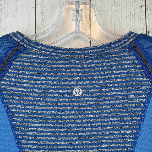 Lululemon Run Slope Stripe Limitless Blue Ice Queen Long Sleeve Shirt Size 4 - Picture 6 of 13